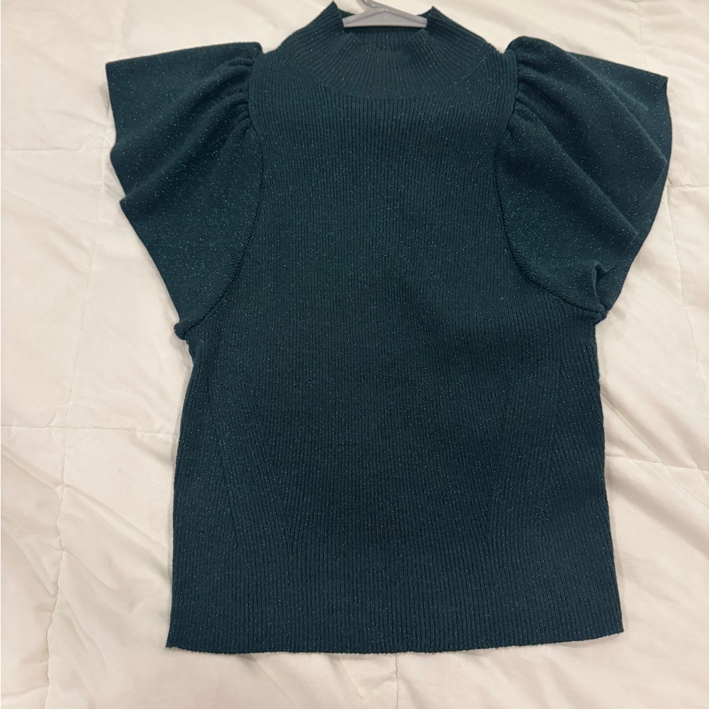 Anthropologie Emerald Puff Sleeve Blouse